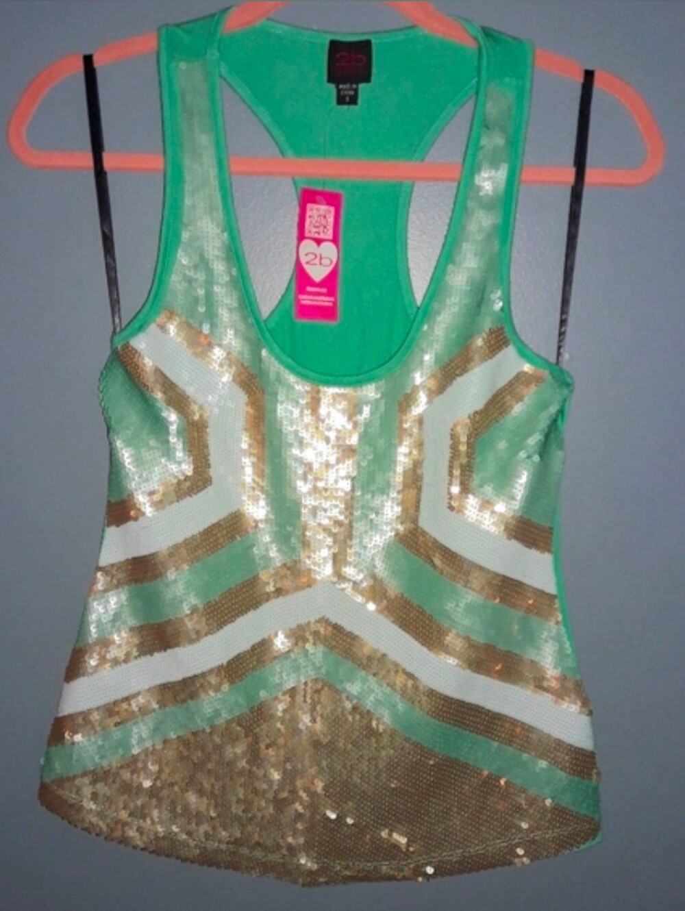 Green White & Bronze sequined tank top